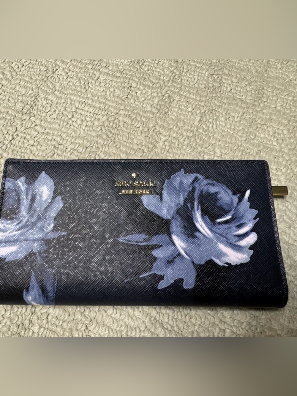 kate spade navy floral long continental wallet with blue blooms